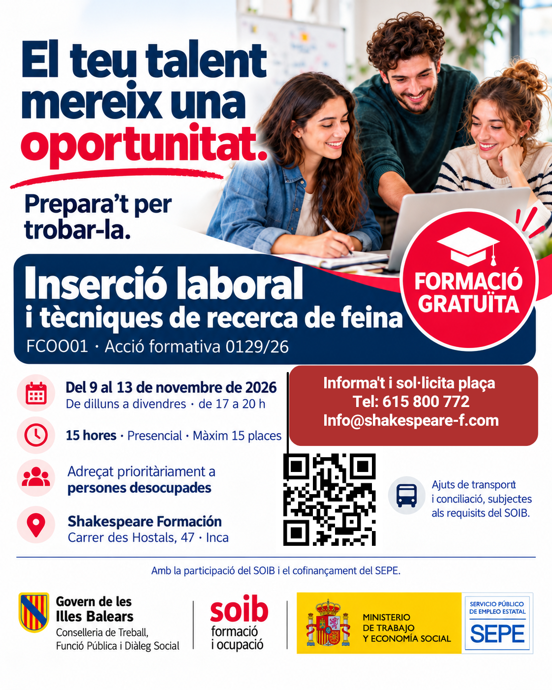 Anuncio curso SOIB: Inserció laboral i tècniques de recerca de feina – Noviembre 2026